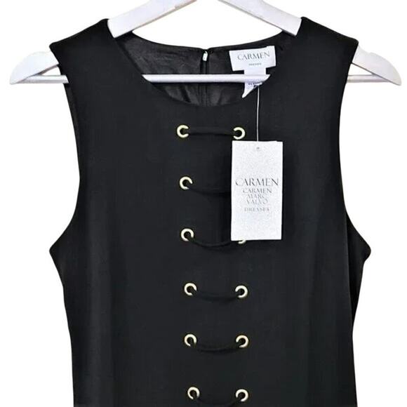 New! Carmen Marc Valvo Women's Lace up Grommet Detail Midi Dress - Picture 6 of 8